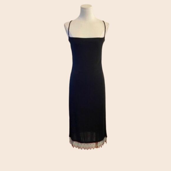 Vintage 90's Sole Mio Black Open Back Midi Dress with Beadwork Size Large - Picture 1 of 13
